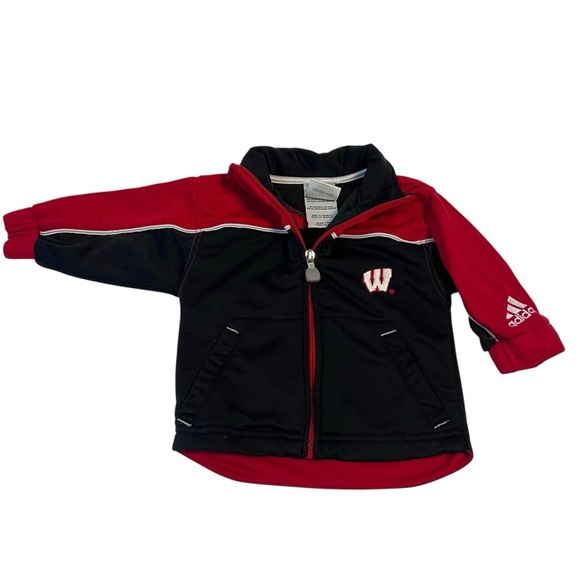 Adidas Wisconsin Badgers Infant Jacket 12M Red Black Zip Up NCAA Baby Coat - Picture 1 of 6